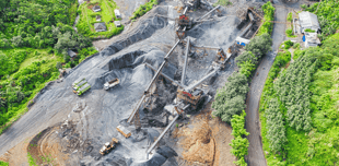 Top down wide angle view of construction excavation
