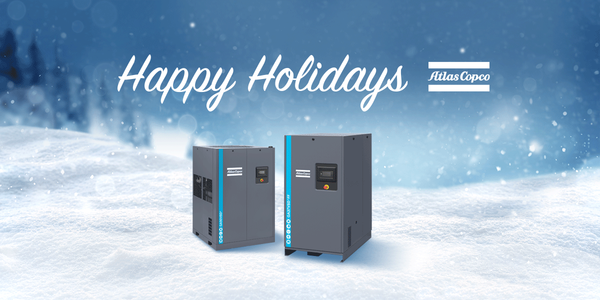 Two atlas copco compressors and it says happy holidays