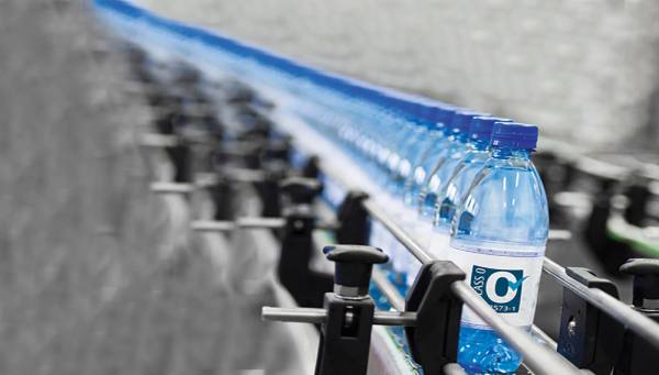 Plastic bottles on a conveyor belt