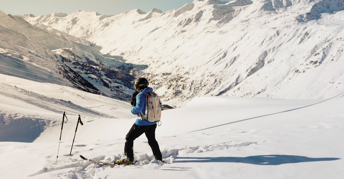 skiing on a mountaintop